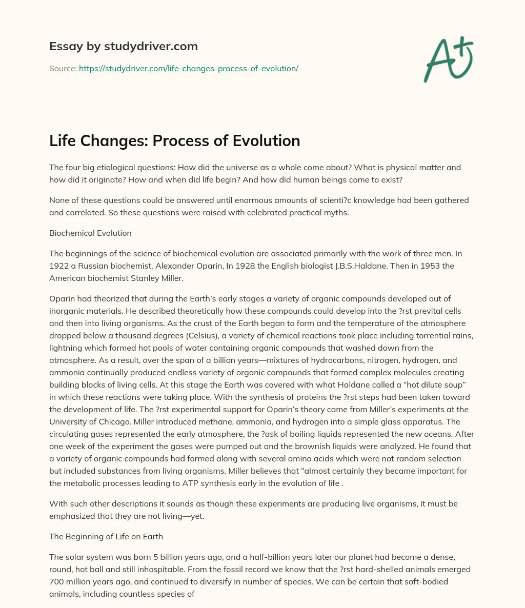 Life Changes: Process of Evolution essay