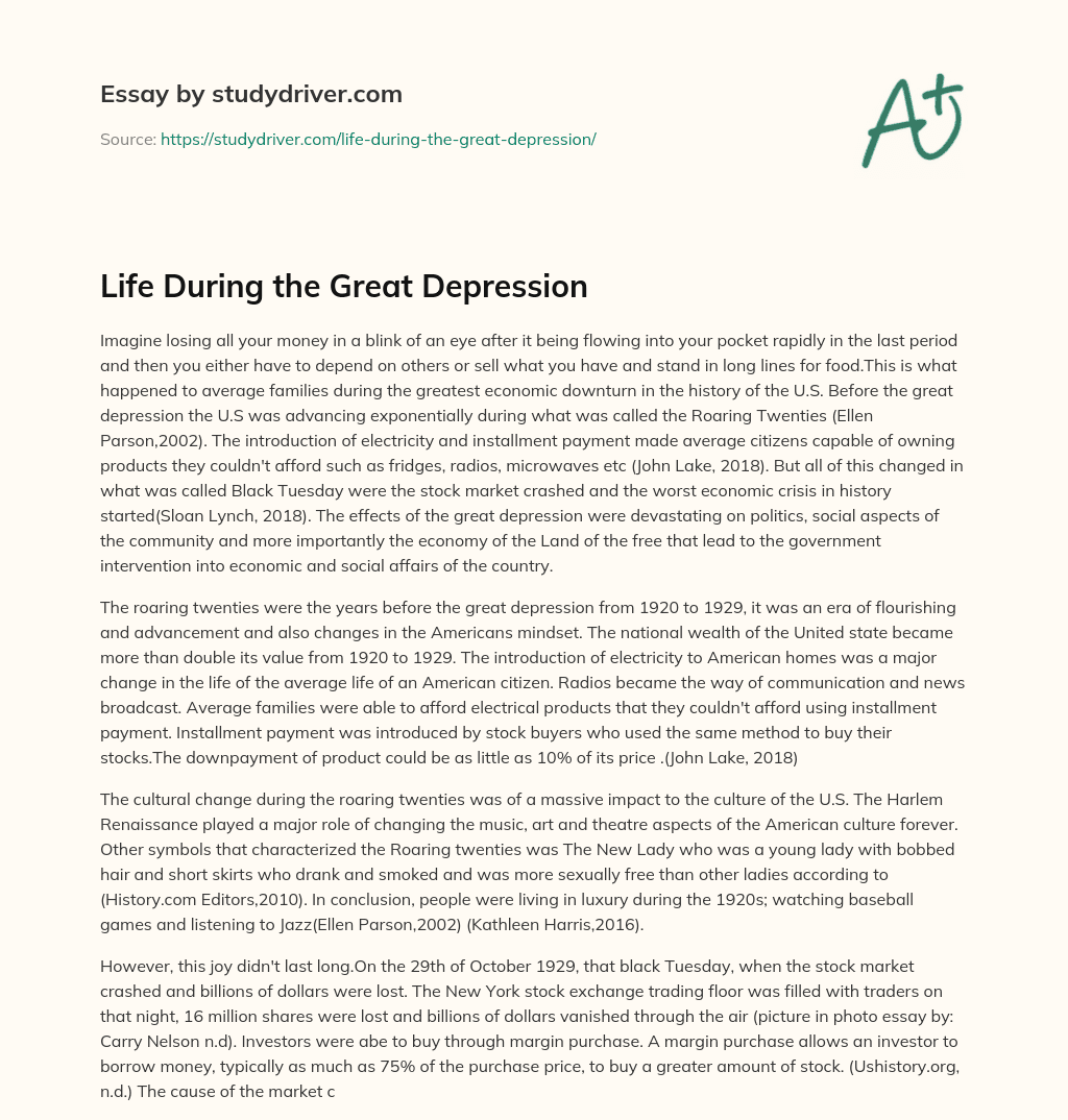 Life during the Great Depression essay