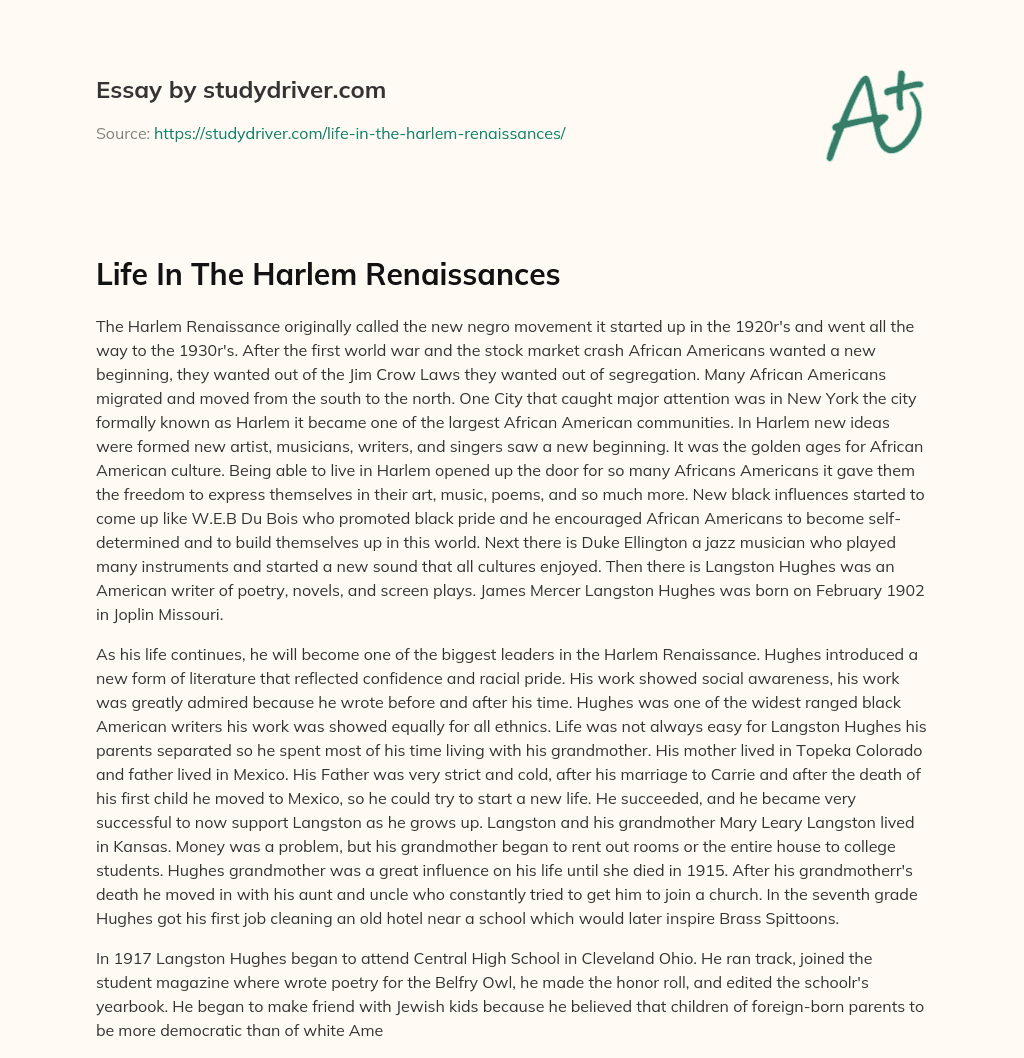 Life in the Harlem Renaissances essay