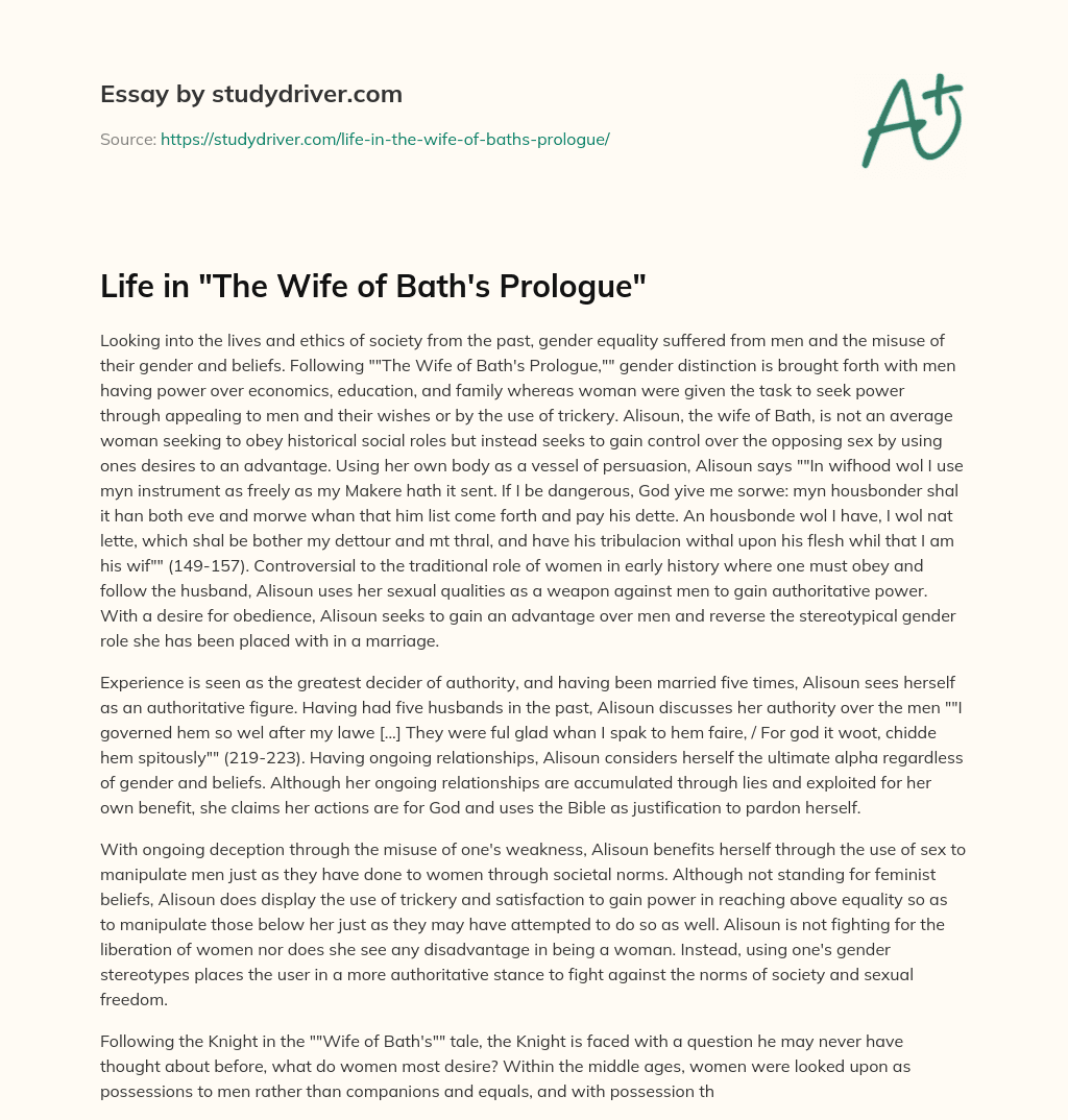 the wife of bath prologue essay