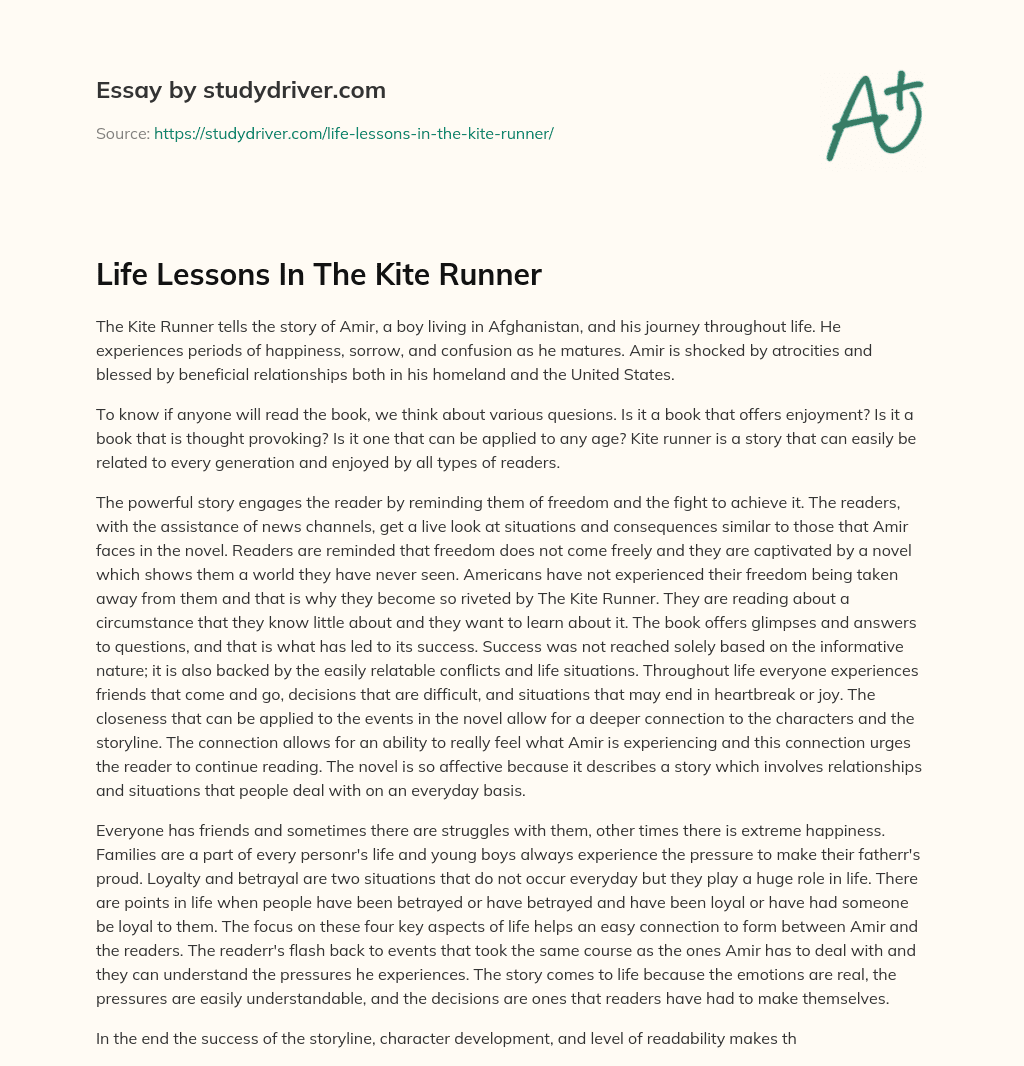 Life Lessons in the Kite Runner essay