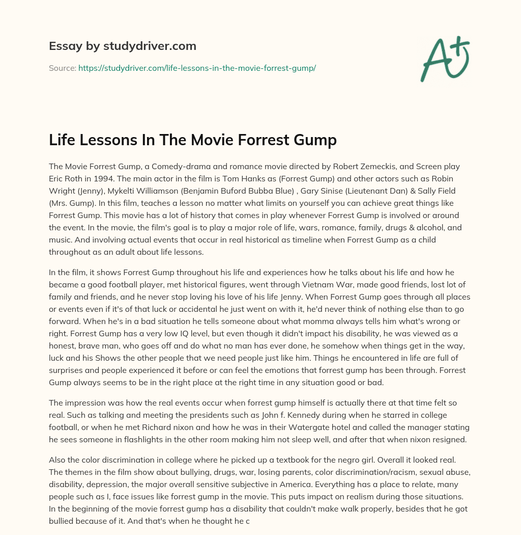 Life Lessons in the Movie Forrest Gump essay