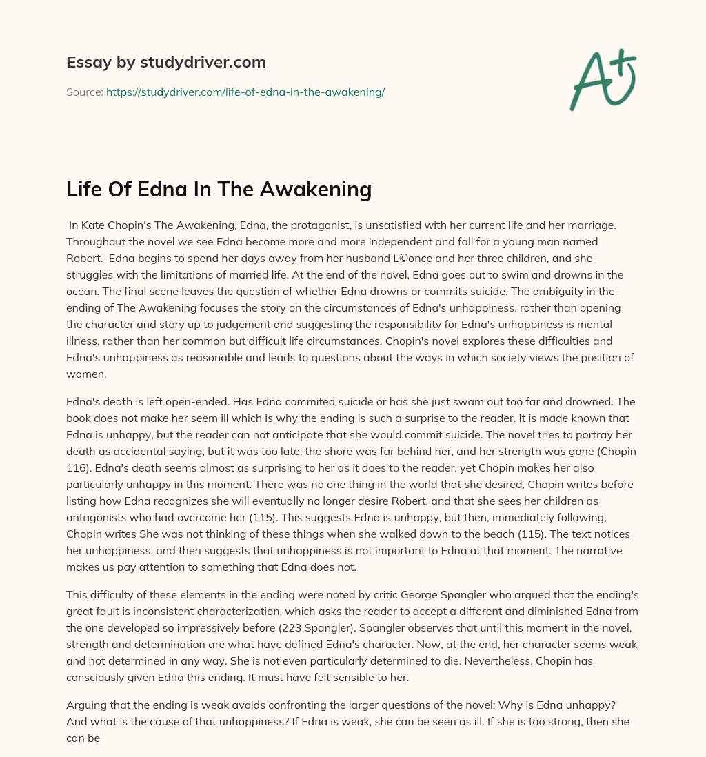 Life of Edna in the Awakening essay