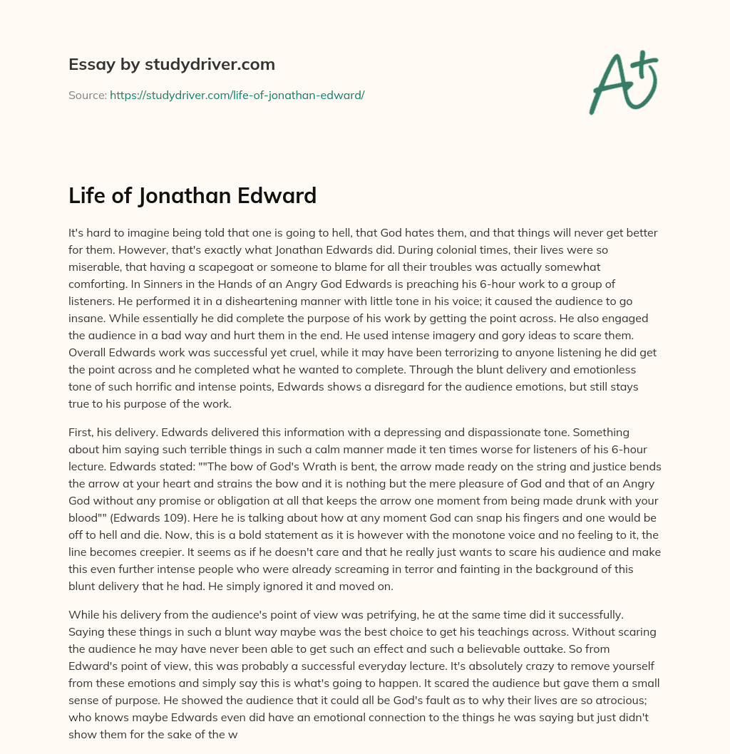 Life of Jonathan Edward essay