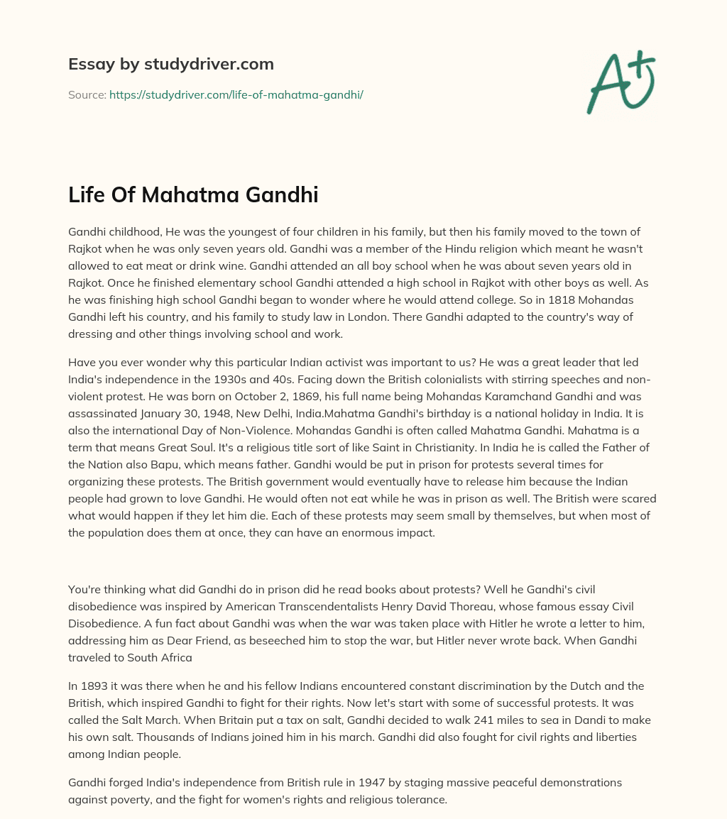 Life of Mahatma Gandhi essay