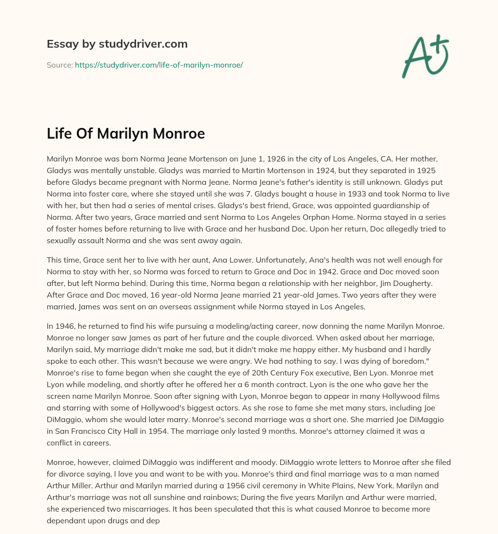 Life of Marilyn Monroe essay