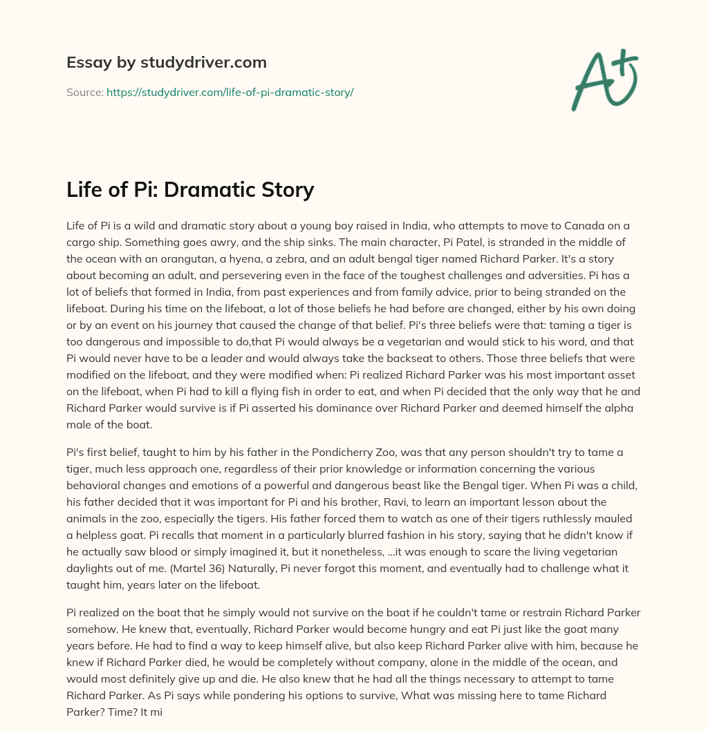 Life of Pi: Dramatic Story essay
