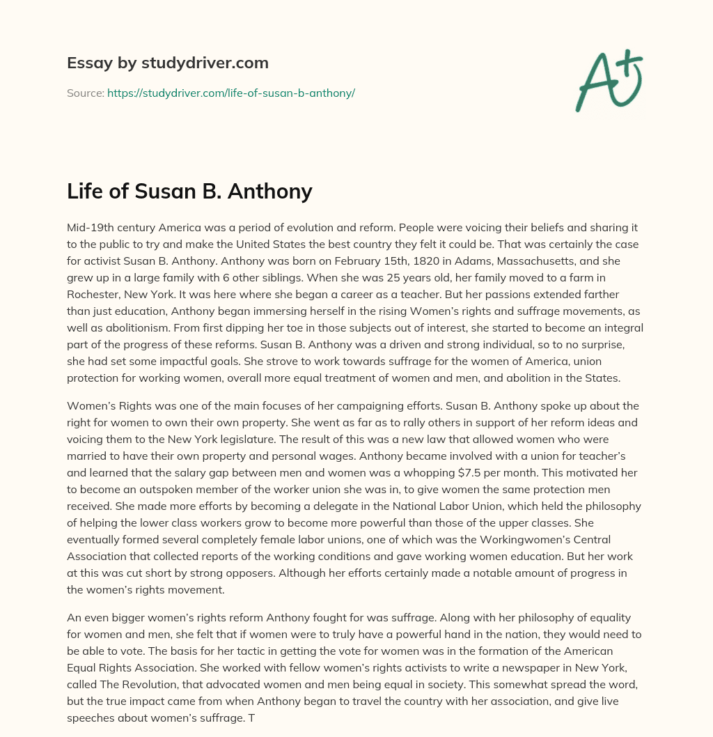 Life of Susan B. Anthony essay