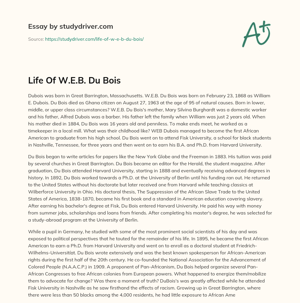 Life of W.E.B. Du Bois essay