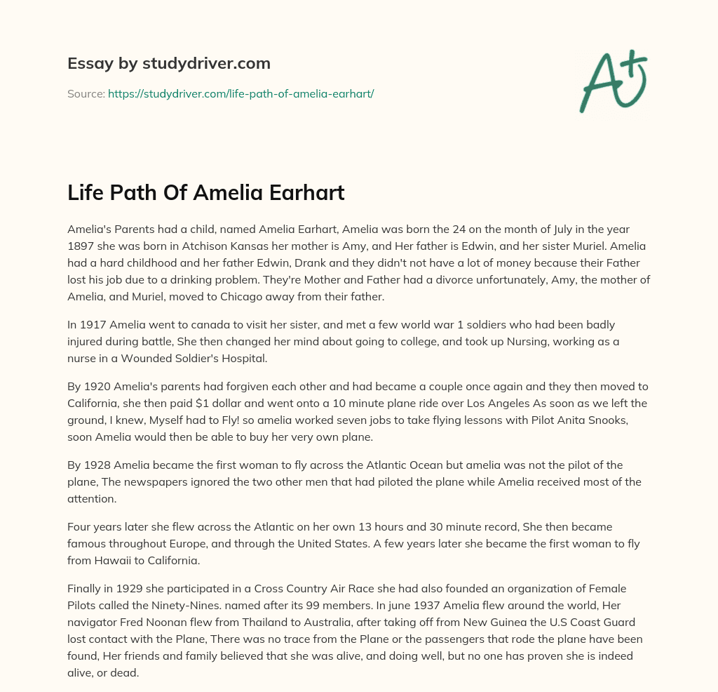 Life Path of Amelia Earhart essay