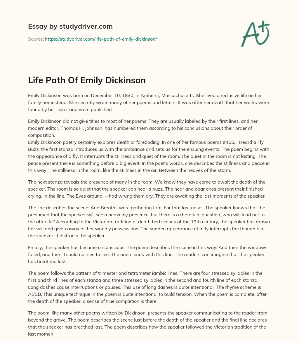 Life Path of Emily Dickinson essay