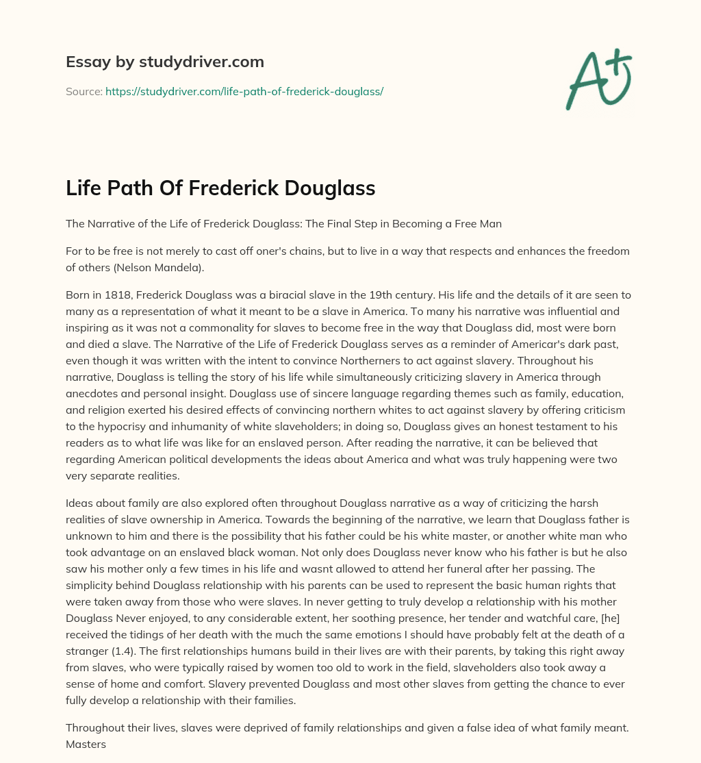 Life Path of Frederick Douglass essay