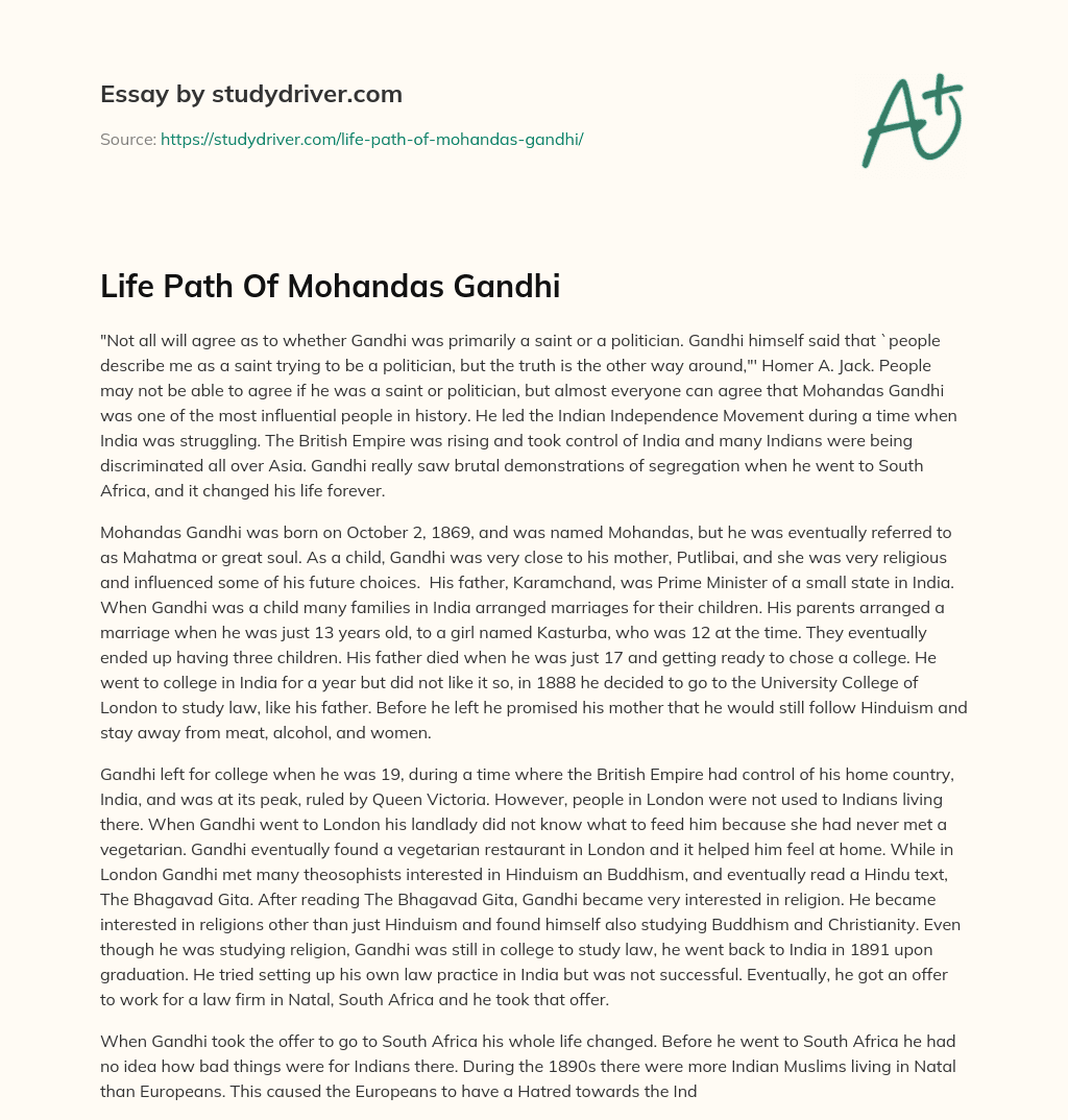 Life Path of Mohandas Gandhi essay