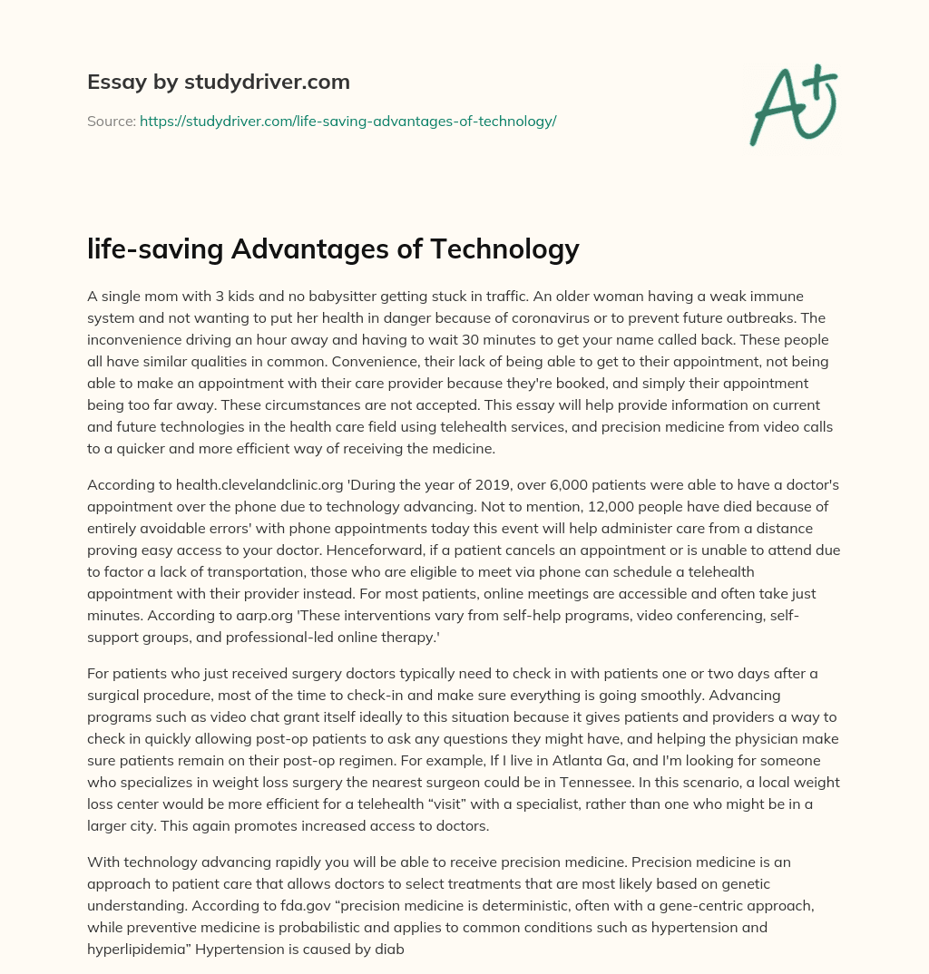 Life-saving Advantages of Technology essay