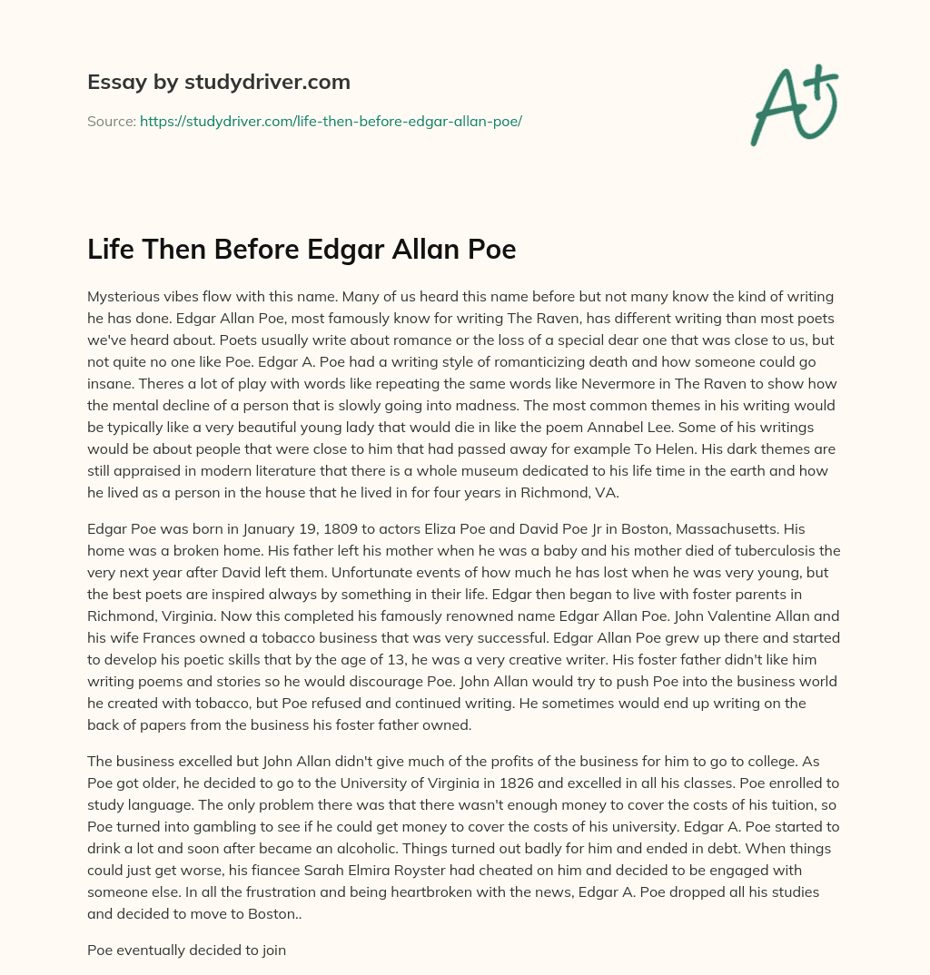 Life then before Edgar Allan Poe essay