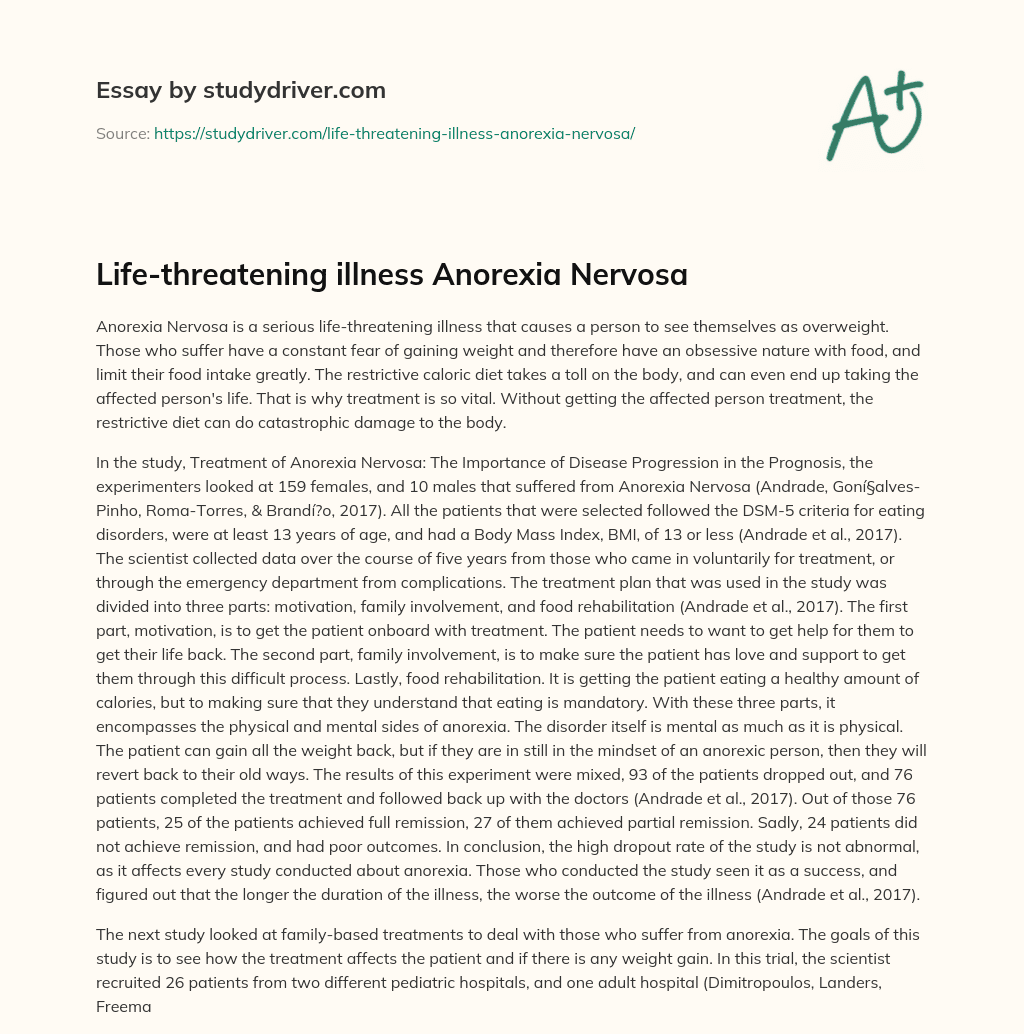 Life-threatening Illness Anorexia Nervosa essay