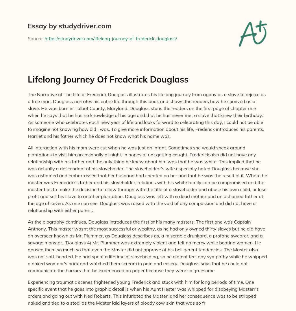 Lifelong Journey of Frederick Douglass essay