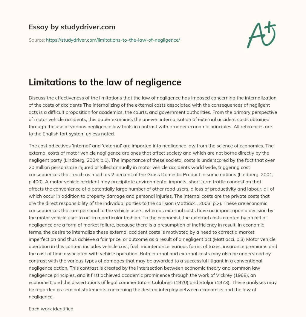 Limitations to the Law of Negligence essay