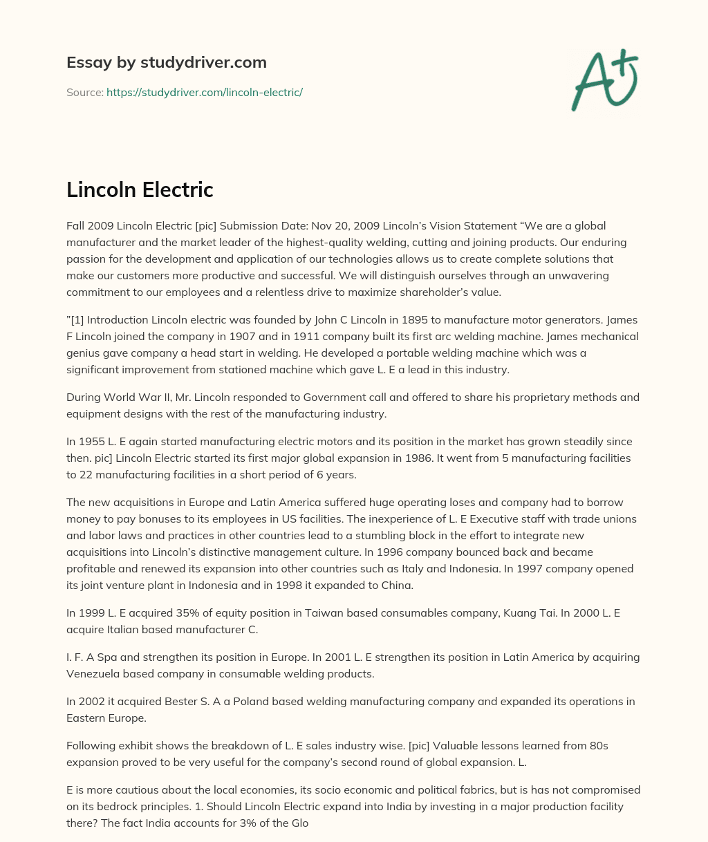 Lincoln Electric essay