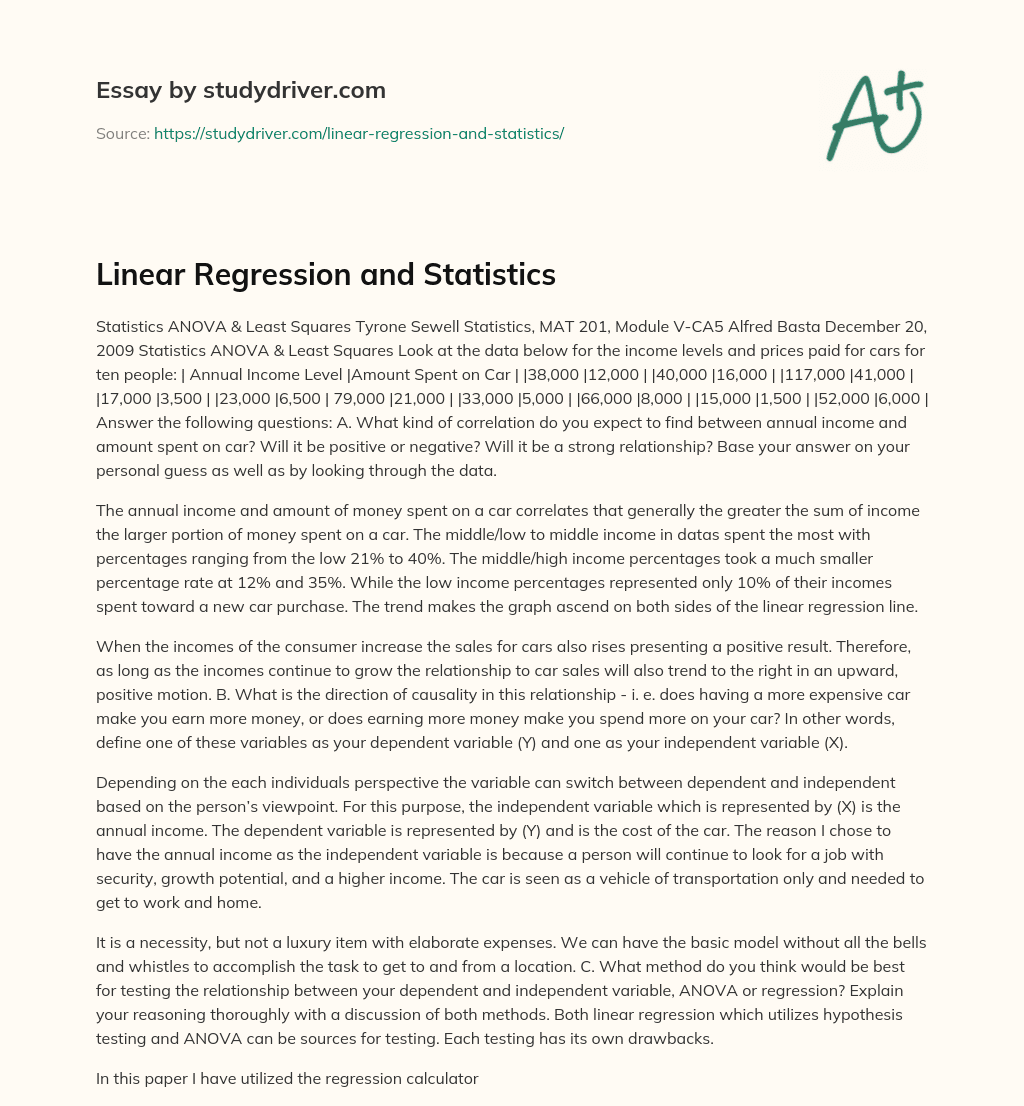Linear Regression and Statistics essay
