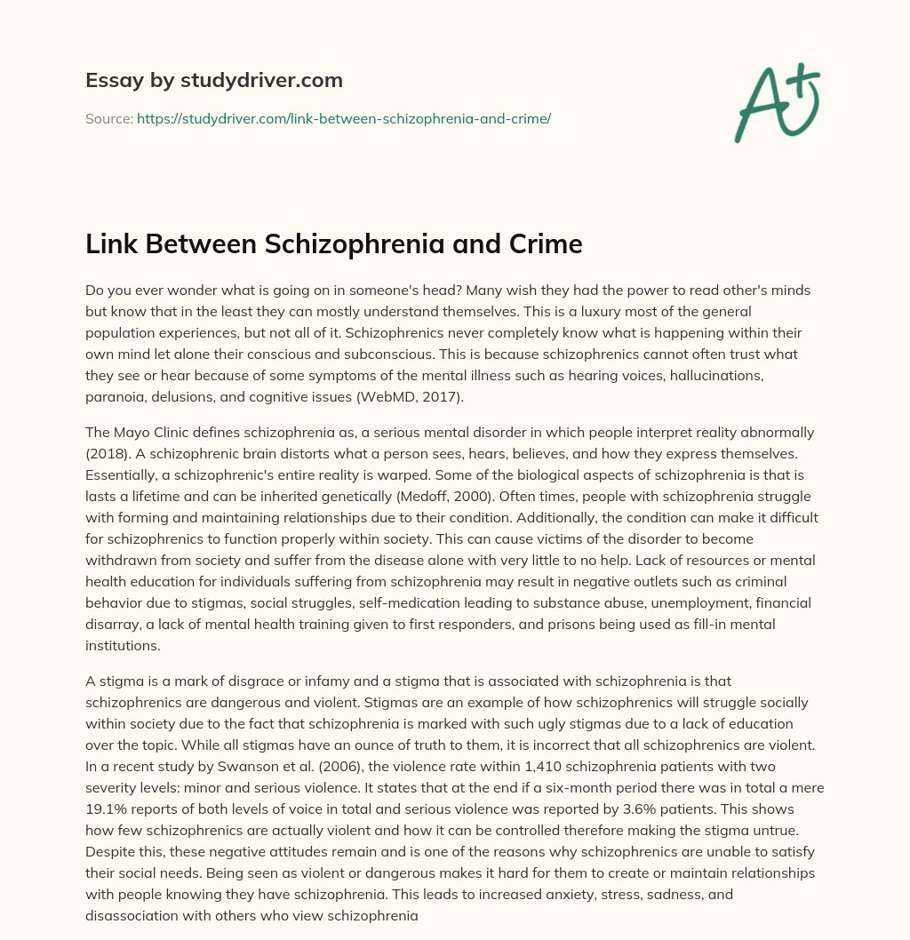 Link between Schizophrenia and Crime essay