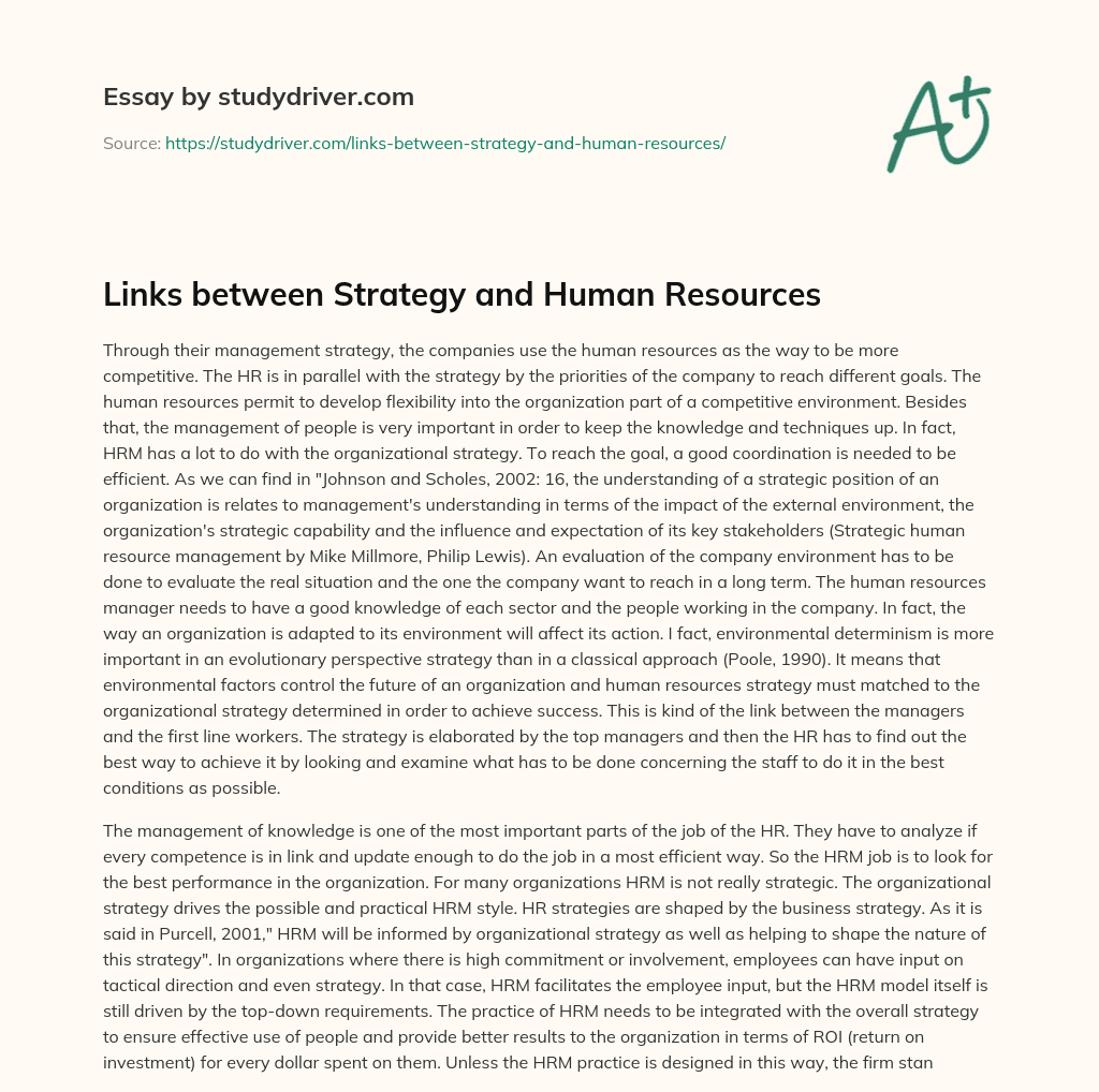 Links between Strategy and Human Resources essay