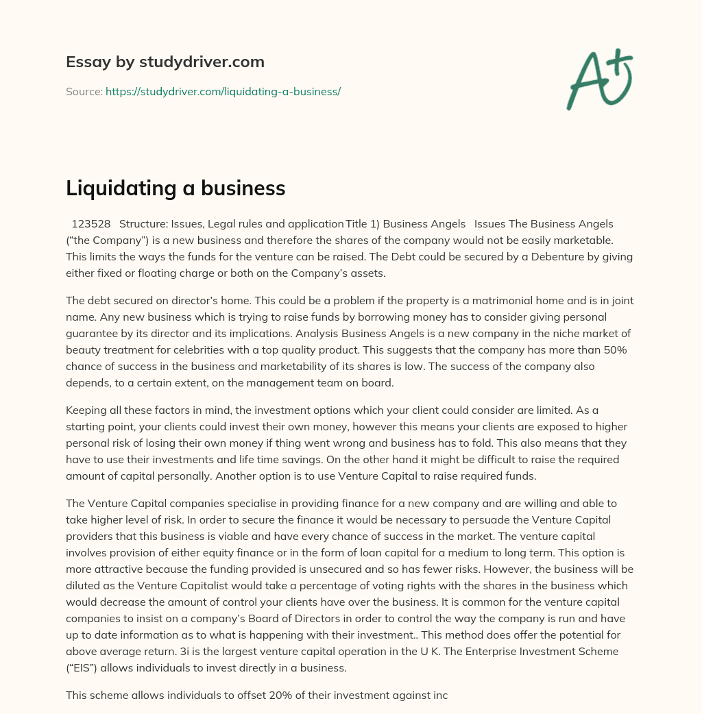 Liquidating a Business essay