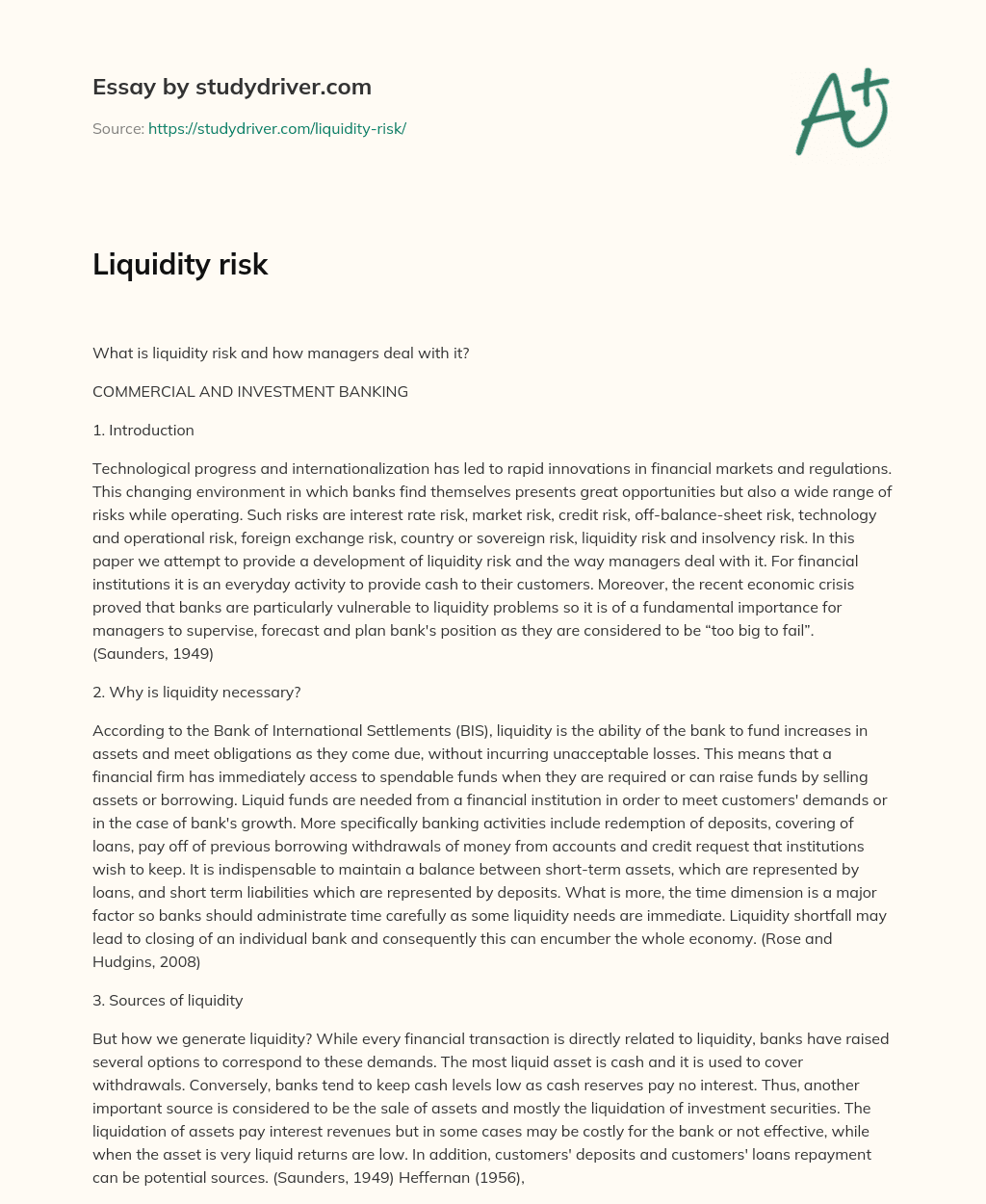 Liquidity Risk essay