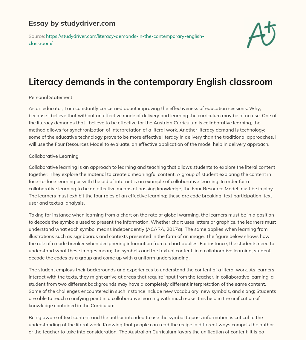 Literacy Demands in the Contemporary English Classroom essay