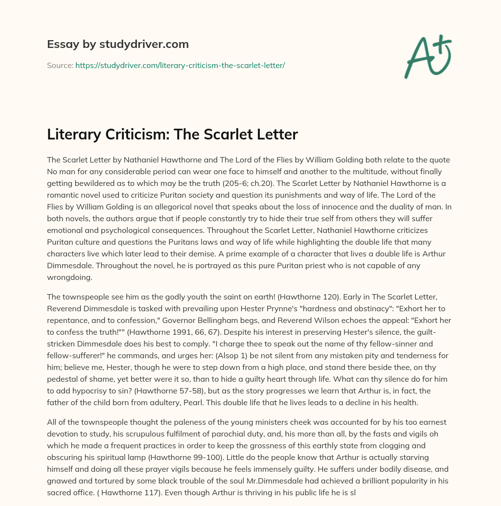 Literary Criticism: the Scarlet Letter essay