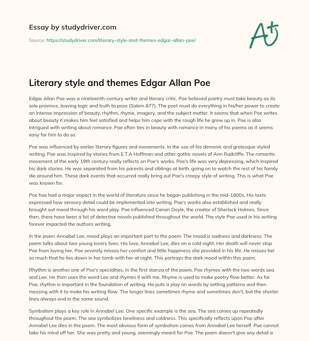 Literary Style and Themes Edgar Allan Poe essay