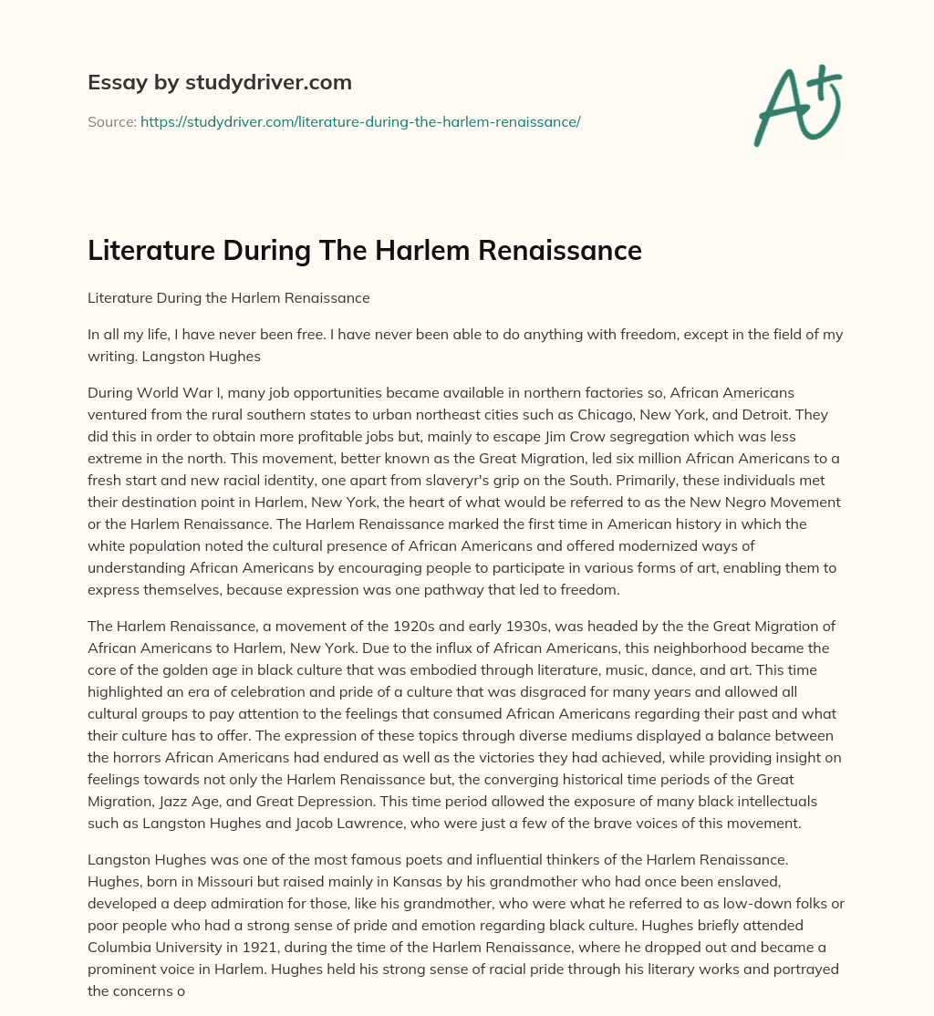 Literature during the Harlem Renaissance essay