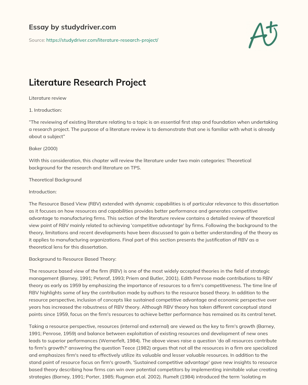 Literature Research Project essay