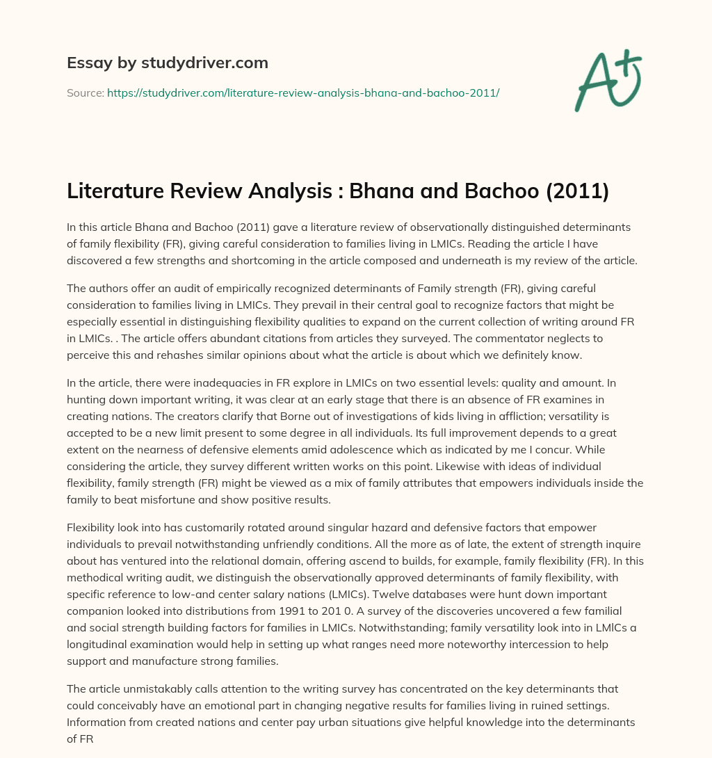 Literature Review Analysis : Bhana and Bachoo (2011) essay