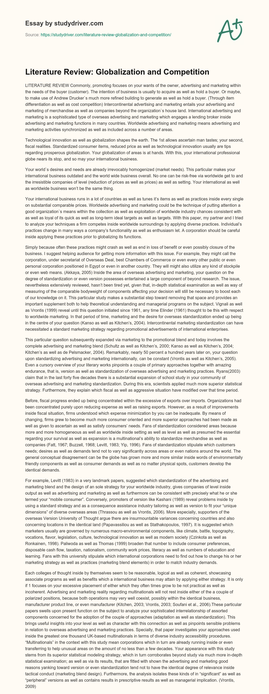 Literature Review: Globalization and Competition essay