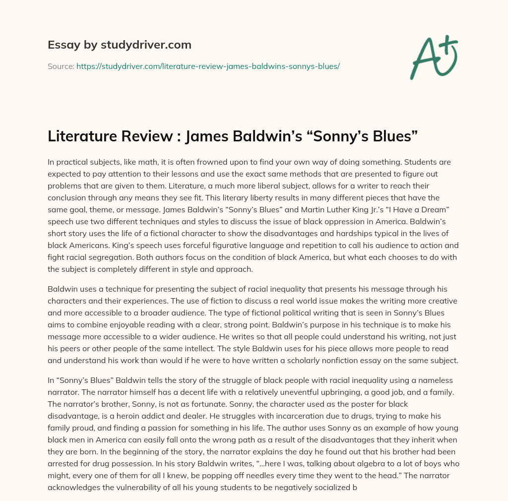 Literature Review : James Baldwin’s “Sonny’s Blues” essay