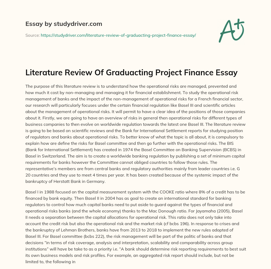 Literature Review of Graduacting Project Finance Essay essay