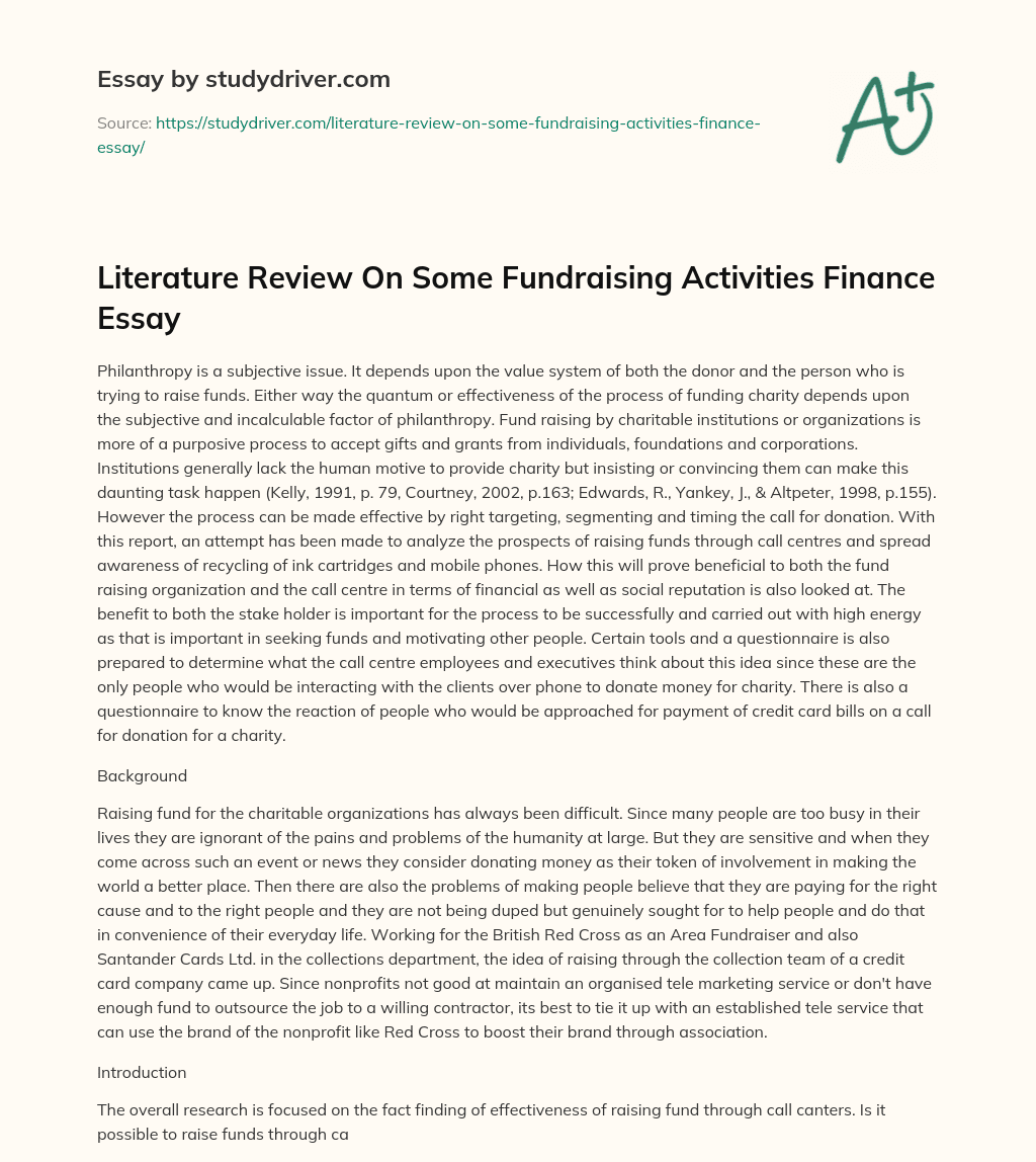 Literature Review on some Fundraising Activities Finance Essay essay
