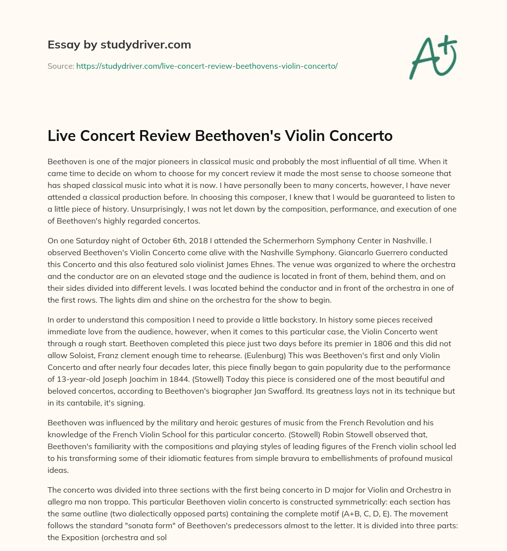 Live Concert Review Beethoven’s Violin Concerto essay