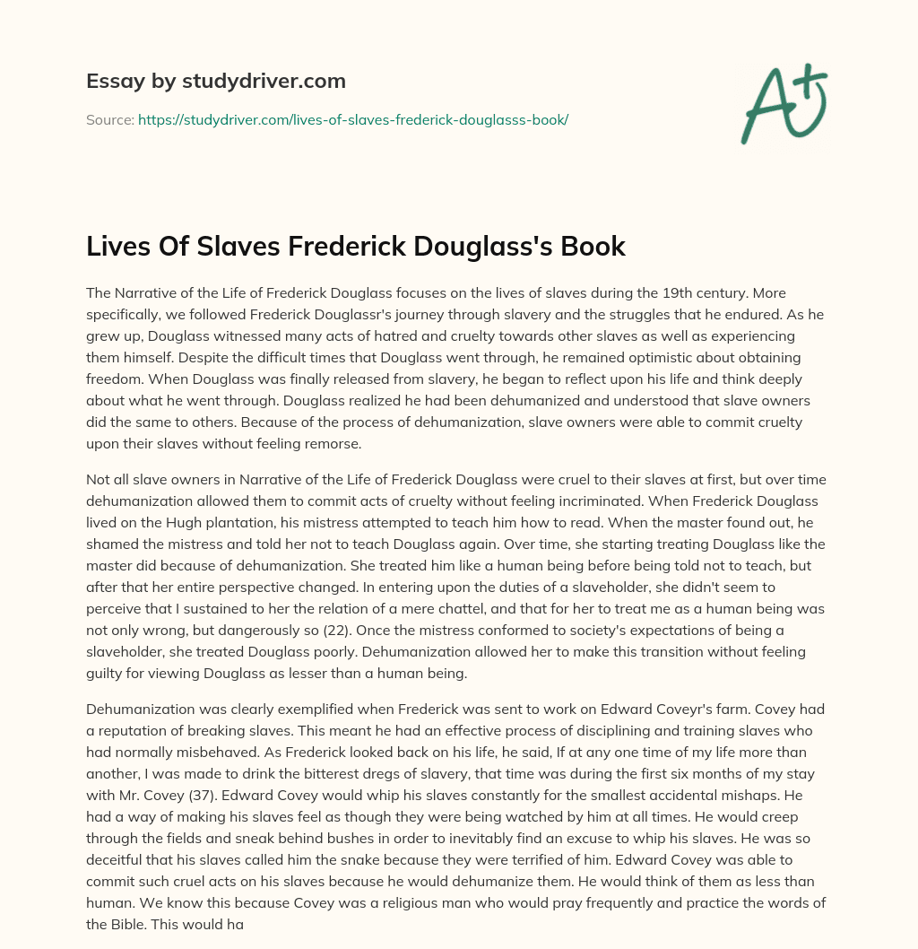 Lives of Slaves Frederick Douglass’s Book essay