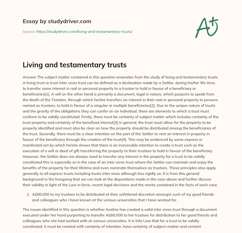 Living and Testamentary Trusts essay