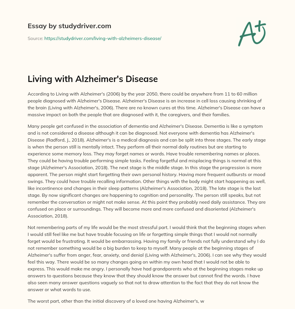 Living with Alzheimer’s Disease essay