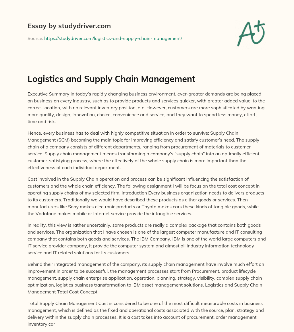 Logistics and Supply Chain Management essay