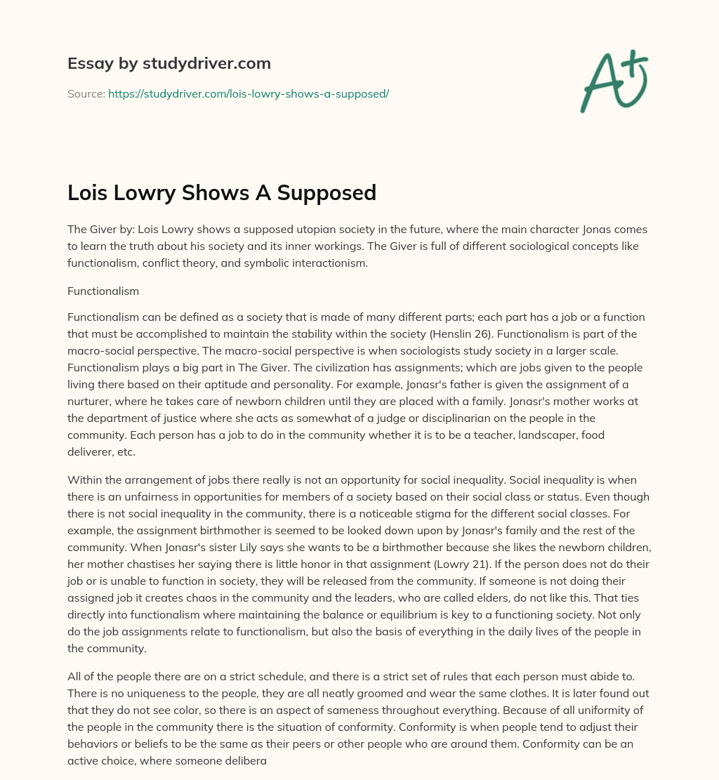 Lois Lowry Shows a Supposed essay