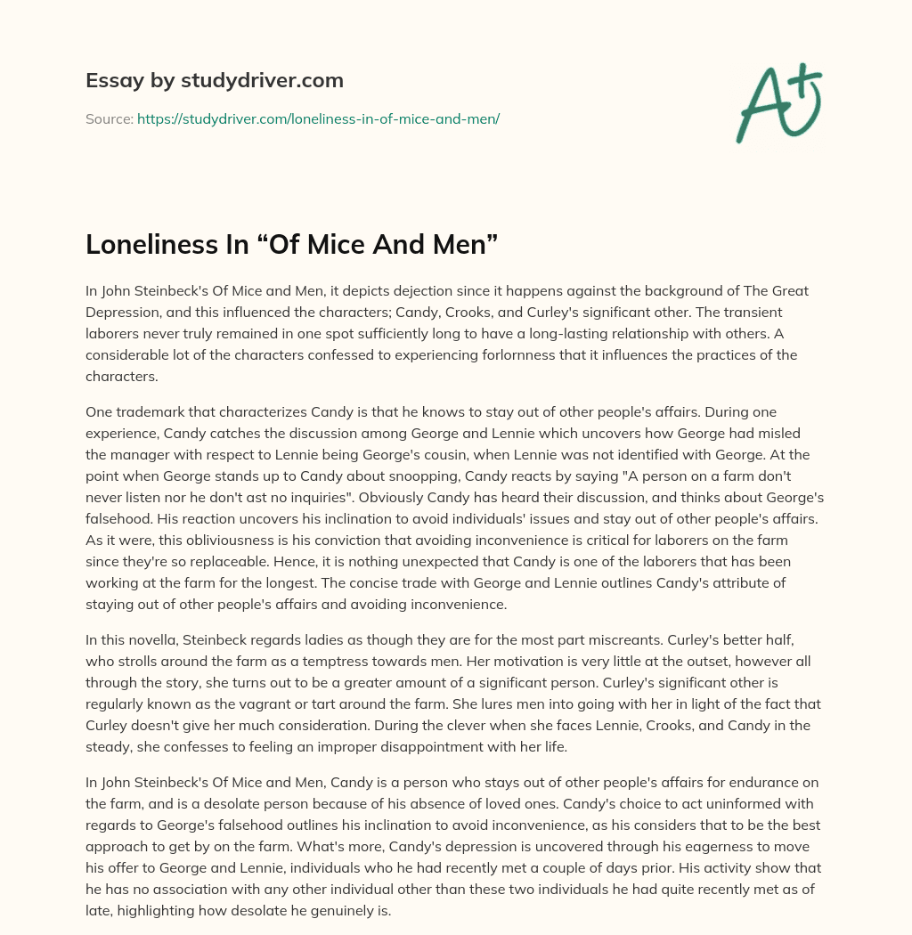 Loneliness in “Of Mice and Men” essay