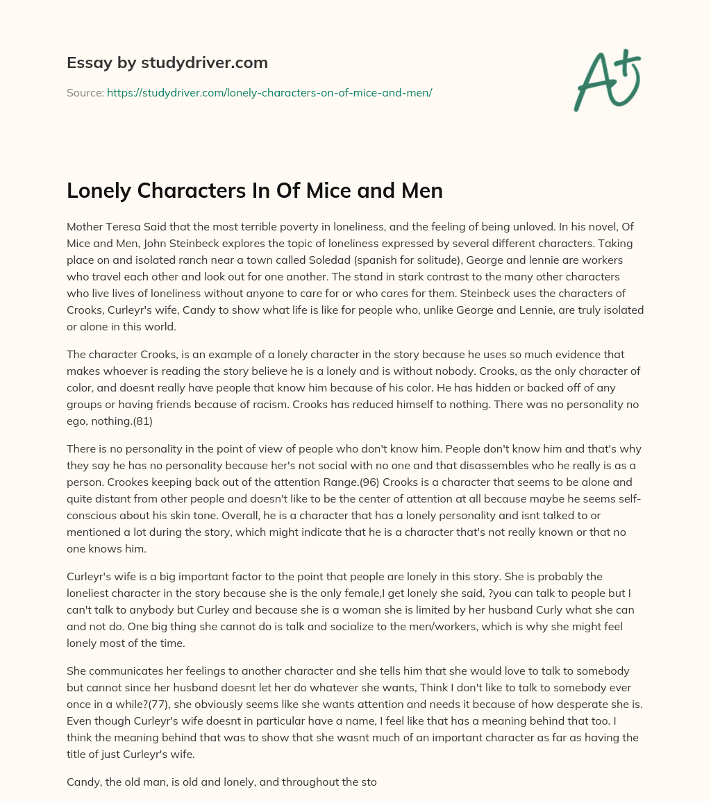 Lonely Characters in of Mice and Men essay