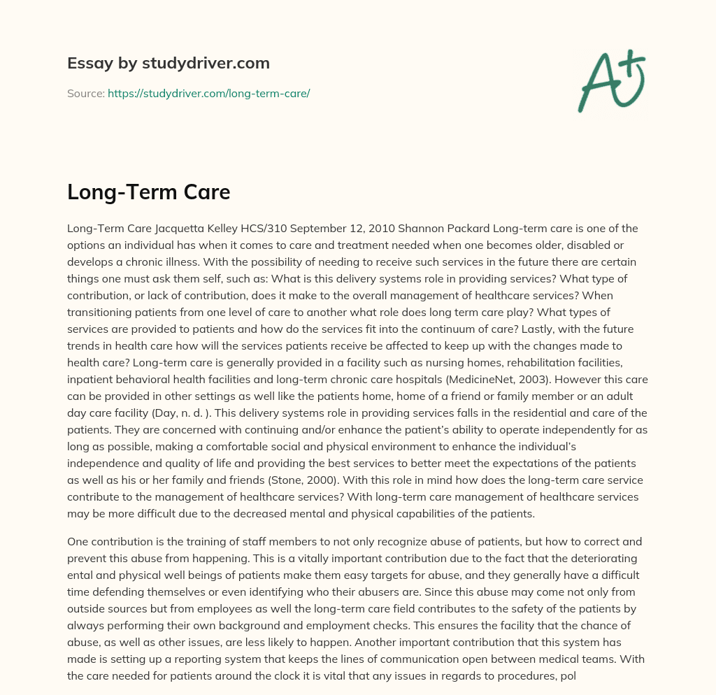 Long-Term Care essay