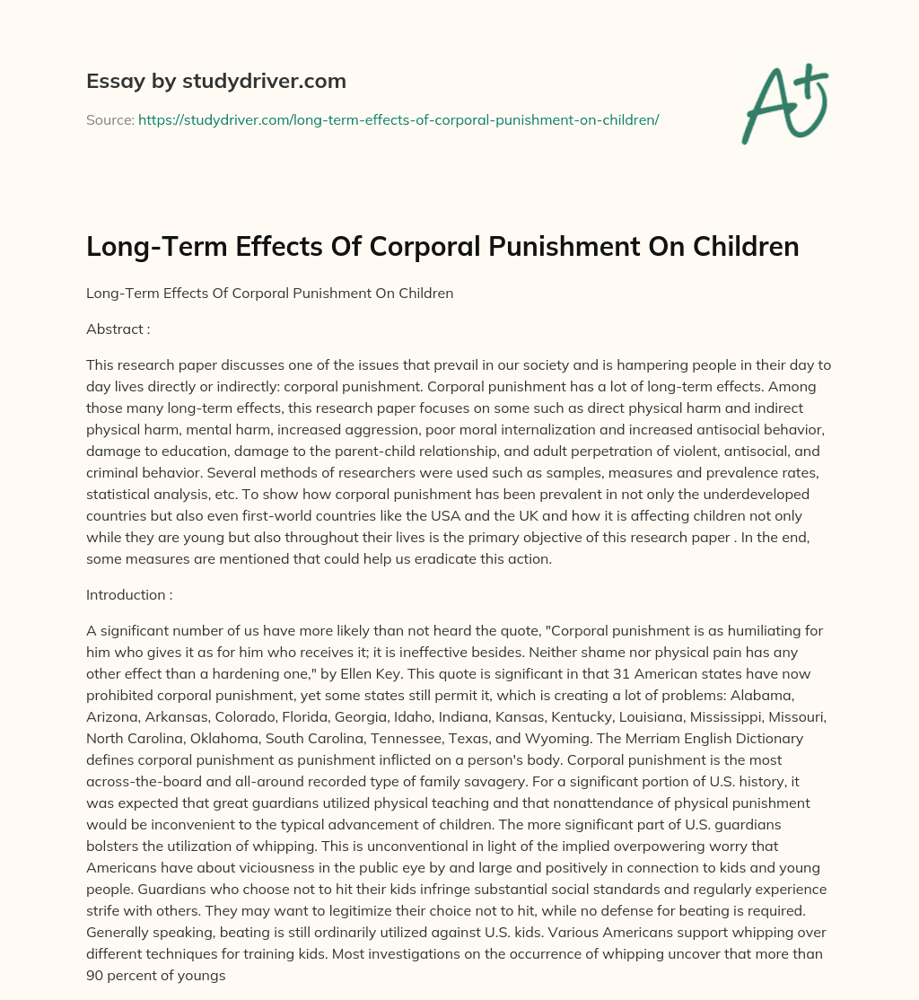Long-Term Effects of Corporal Punishment on Children essay