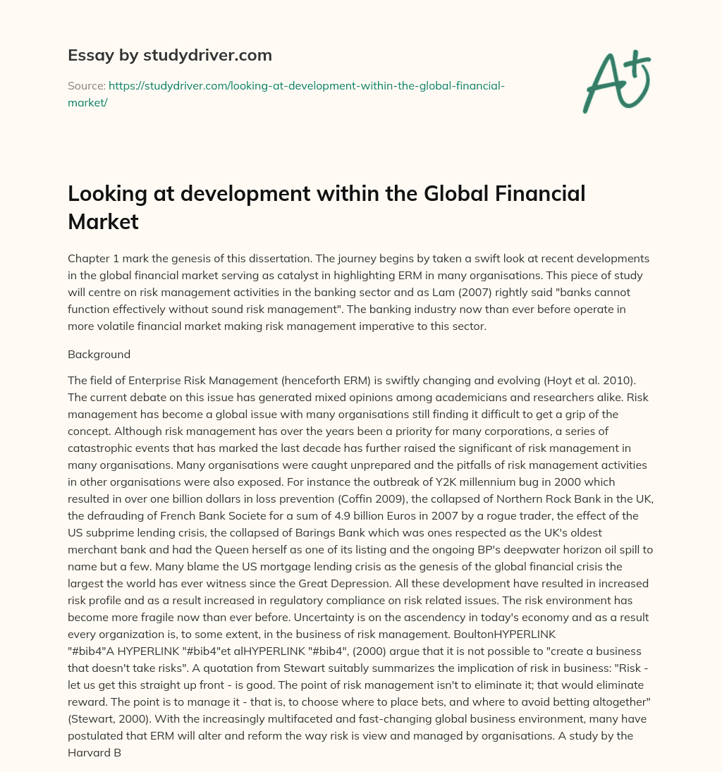 Looking at Development Within the Global Financial Market essay