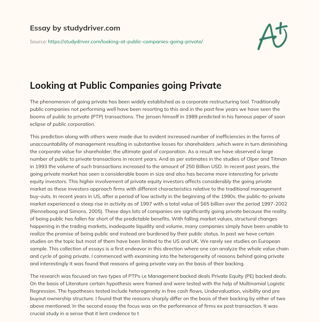 Looking at Public Companies Going Private essay